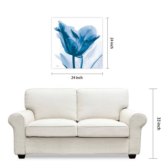Empire Art Direct 24" x 24" Lusty Blue Tulip Frameless Free Floating Printed Tempered Glass Wall Art